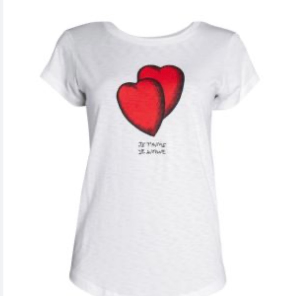 Zadig & Voltaire White Tee with Red Hearts - Picture 2 of 8